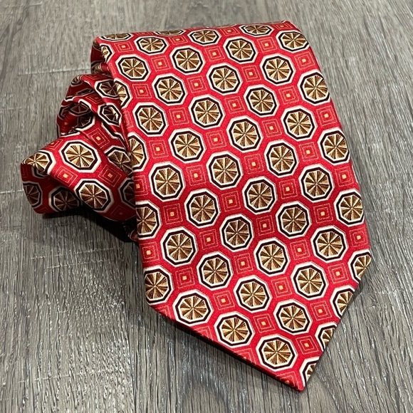 Ermenegildo Zegna Tie Sunburst Geometric Red Orange Power Summer 100% Silk Italy - Picture 1 of 13